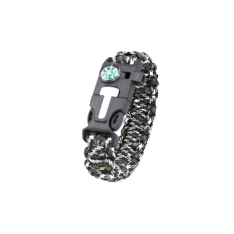Flint Fire Starter 5In1 Survival Paracord Bracelet Whistle Compass Gear Tool Kit