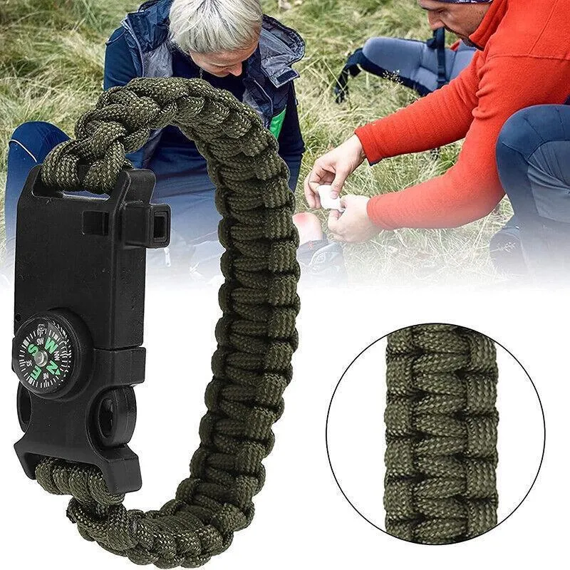 Flint Fire Starter 5In1 Survival Paracord Bracelet Whistle Compass Gear Tool Kit
