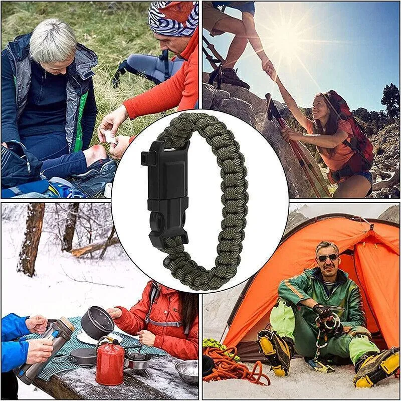 Flint Fire Starter 5In1 Survival Paracord Bracelet Whistle Compass Gear Tool Kit