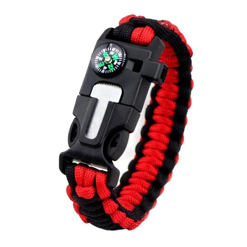 Flint Fire Starter 5In1 Survival Paracord Bracelet Whistle Compass Gear Tool Kit