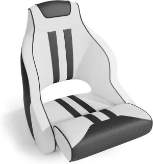Flip Up Boat Seat High Back Premium Boat Captains Chair, Stainless Steel Screws Included Easy Assimble, White/Black