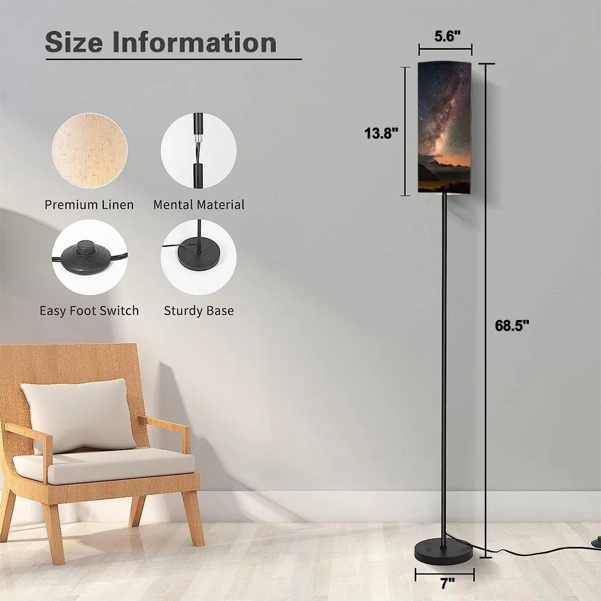 Floor Lamp for Living Room Mount Cook National Park Modern Standing Lamp Remote Control Dimmable Pole Lamp Corner Tall Lamp for Office Bedroom Reading