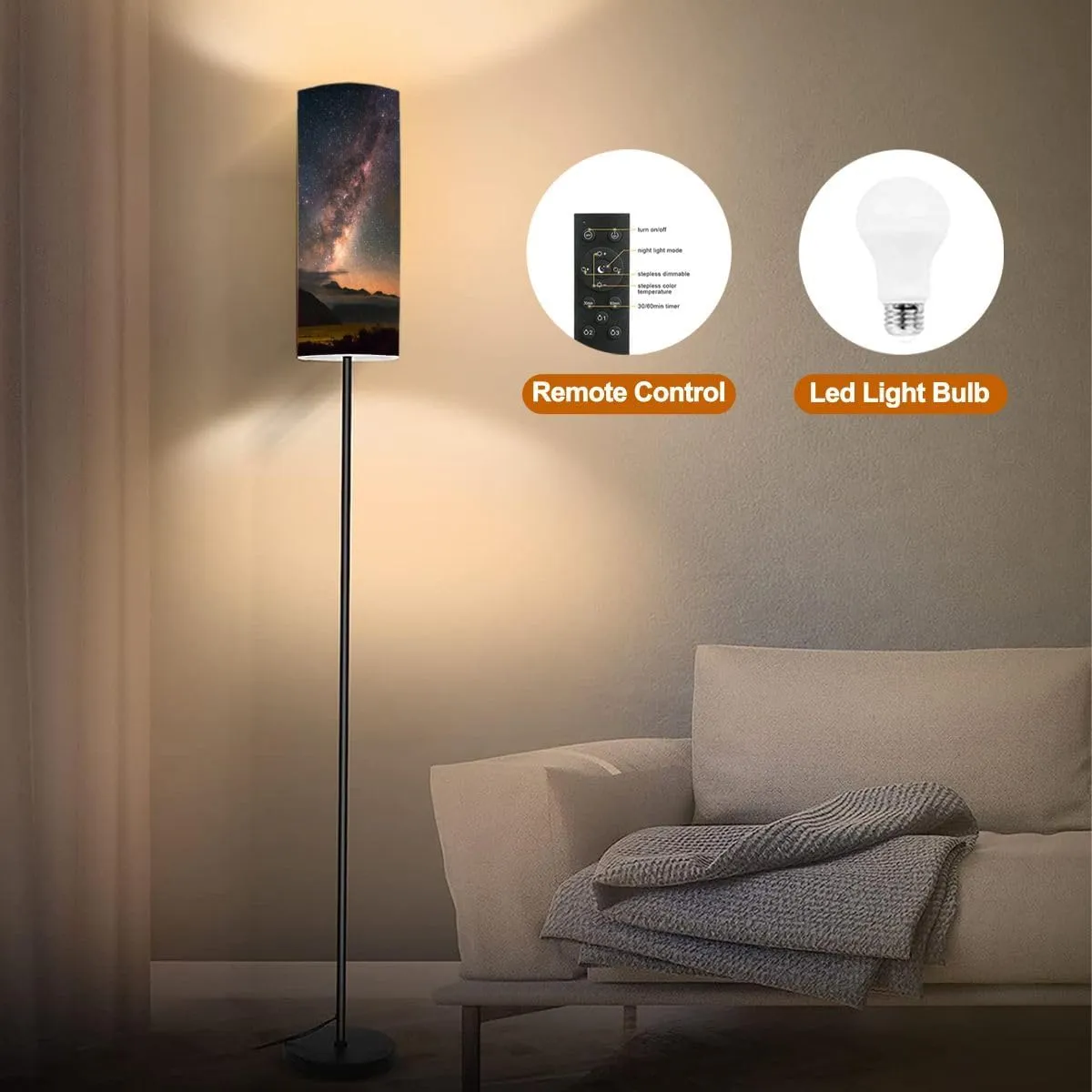 Floor Lamp for Living Room Mount Cook National Park Modern Standing Lamp Remote Control Dimmable Pole Lamp Corner Tall Lamp for Office Bedroom Reading