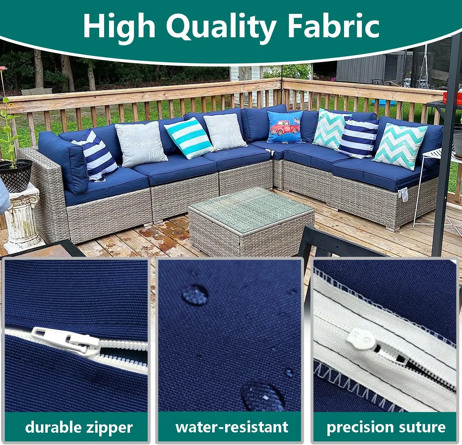 FLYMEI Patio Cushion Covers 20x20x2 Waterproof Outdoor Cushion Cover Replacement 4Packs Outdoor Seat Cushion Slipcover for Rattan Chair Sofa, Blue
