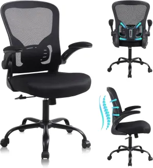 Flysky Office Chair, Ergonomic Desk Chair, Mesh Computer Chair for Home Office, with Comfy/Comfortable Flip-up Arm Rests/Lumbar Support/Height Adjustable/360 Degree Rolling Swivel (Black)