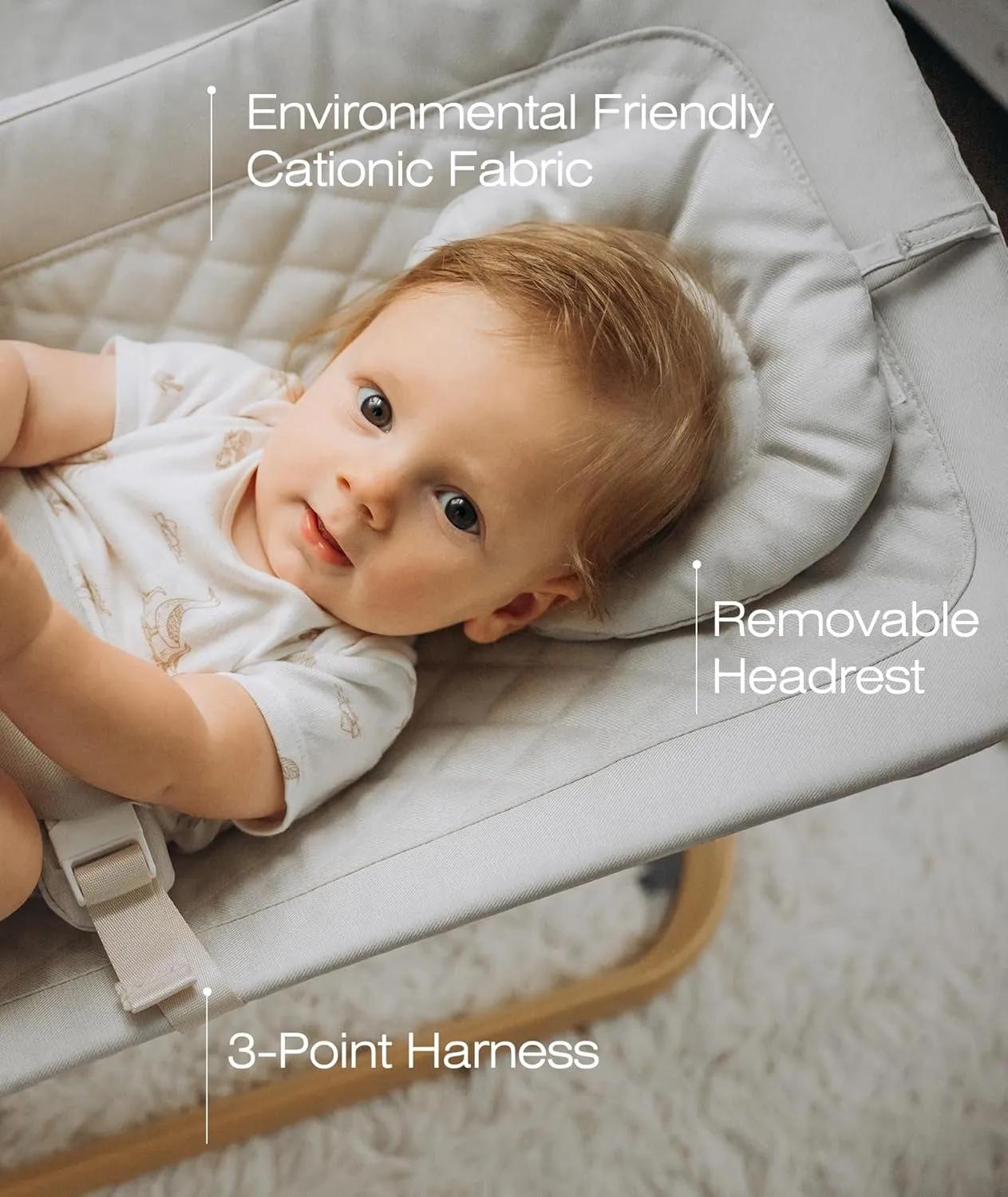 Fodoss Baby Bouncer, Portable Bouncer Seat for Babies, Ergonomic Design Baby Bouncer Chair, Baby Bassinet for Infants, Beige
