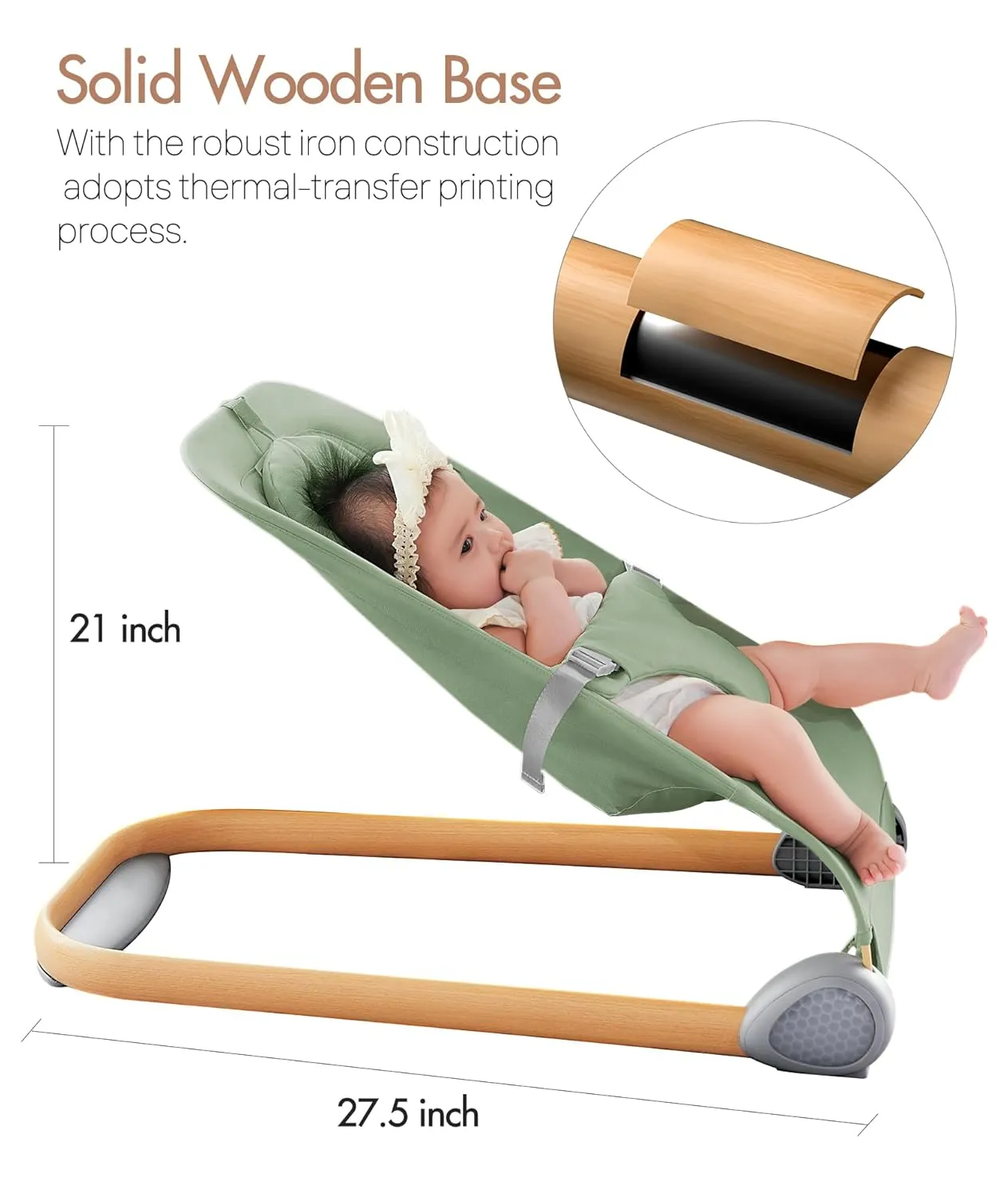Fodoss Baby Bouncer, Portable Bouncer Seat for Infants, Ergonomic Design Baby Bouncer Chair, Bouncer for Babies 0-12 Month-Green