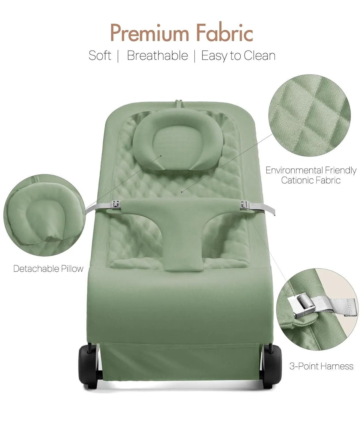 Fodoss Baby Bouncer, Portable Bouncer Seat for Infants, Ergonomic Design Baby Bouncer Chair, Bouncer for Babies 0-12 Month-Green