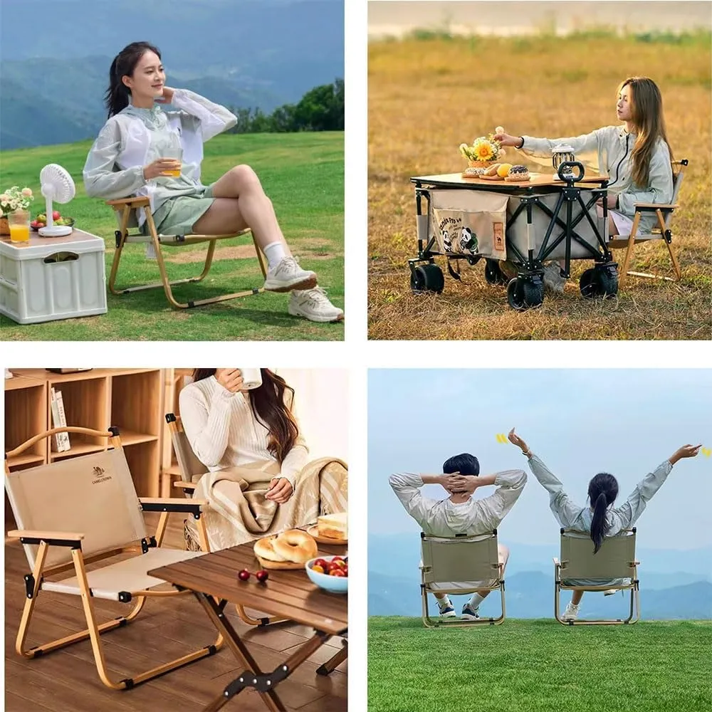 Foldable Outdoor Camping Chair, Portable Folding Beach Chair, Heavy Duty Seat Low Stool Lightweight for Picnic Fishing Hiking Lawn Backyard(Khaki,Large)