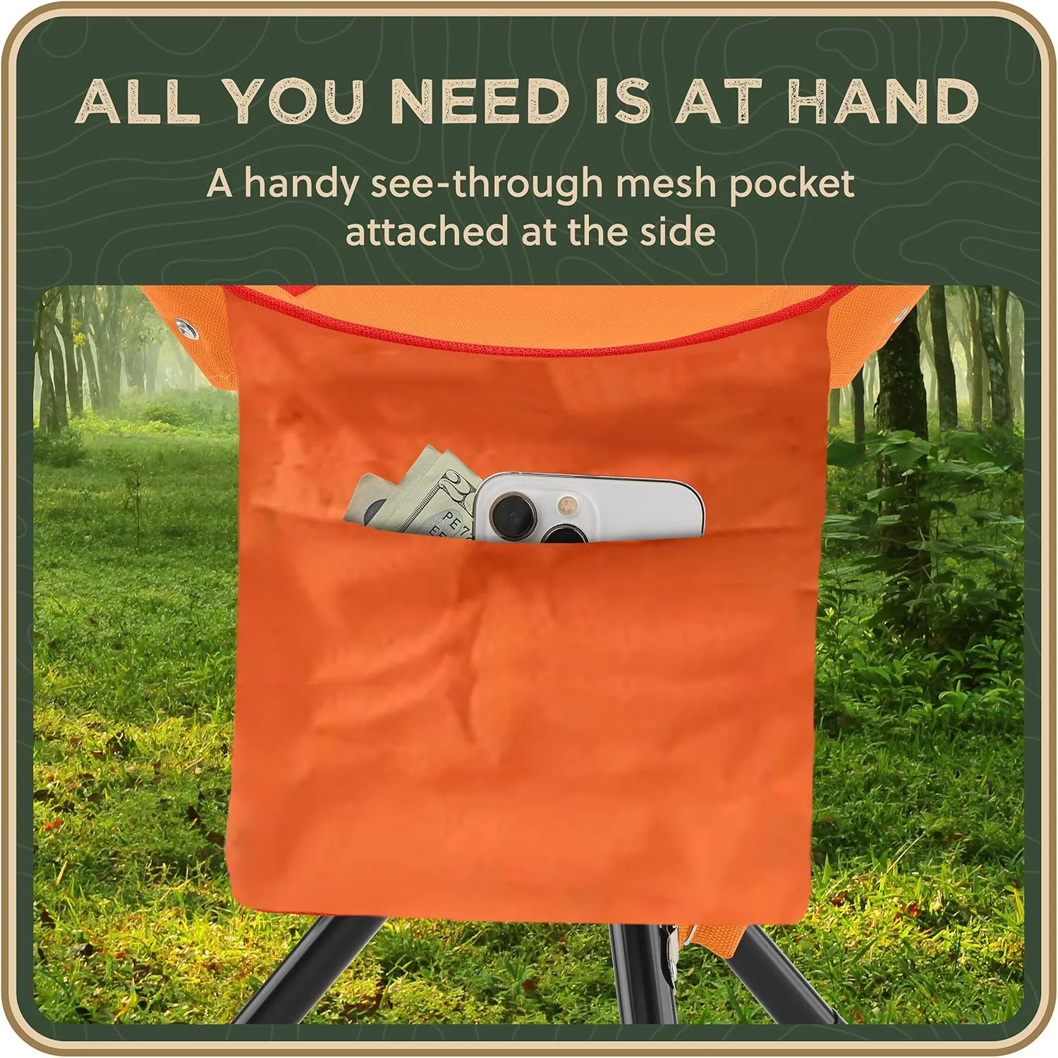 Foldable Tripod 13.4'' Stool - Ultra Portable Seat, Best for Youth Pocket - 1 lb Camping Stool, 3 Legged Strong Steel Stool, Height: 13.4 inches (Orange)