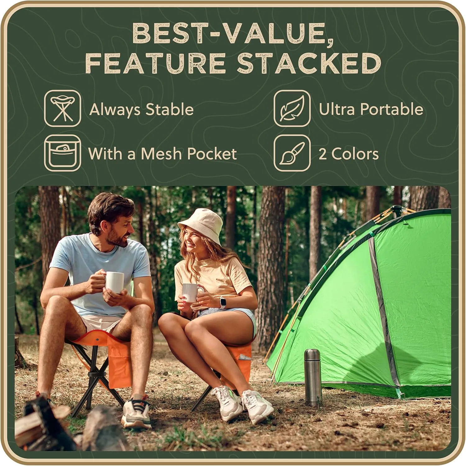 Foldable Tripod 13.4'' Stool - Ultra Portable Seat, Best for Youth Pocket - 1 lb Camping Stool, 3 Legged Strong Steel Stool, Height: 13.4 inches (Orange)