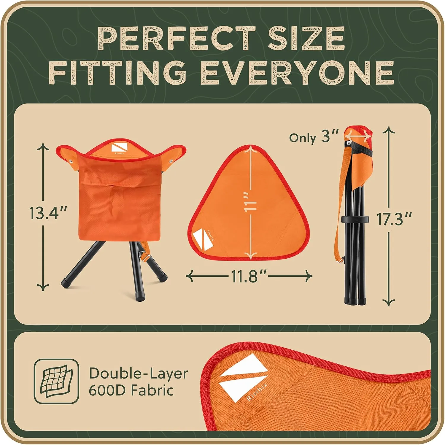 Foldable Tripod 13.4'' Stool - Ultra Portable Seat, Best for Youth Pocket - 1 lb Camping Stool, 3 Legged Strong Steel Stool, Height: 13.4 inches (Orange)