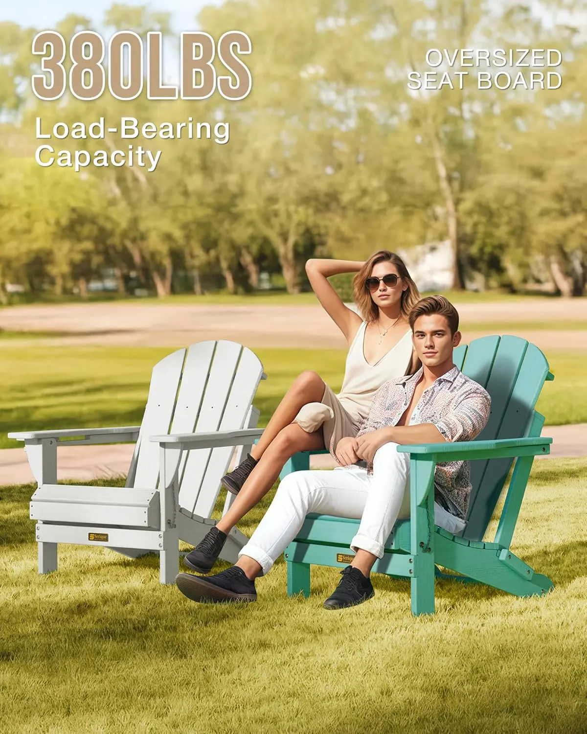 Folding Adirondack Chair, Patio Chairs Weather Resistant, Outdoor Chair Wood Texture, Lawn Chair with Cup Holder, Fire Pit Chair for Deck, Outdoor, Porch, Backyard, Garden (Lake Blue)