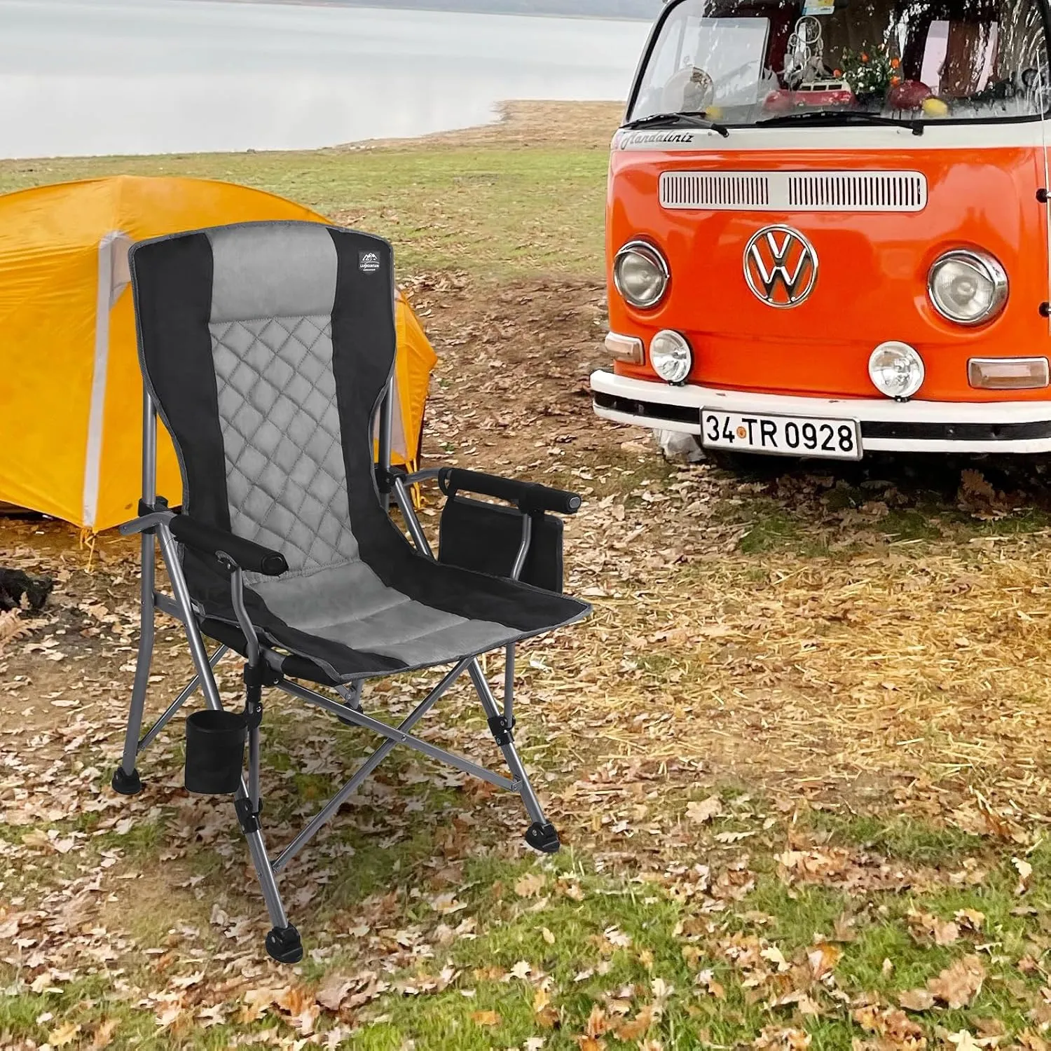 Folding Camping Chair with Hard Armrest,Cup Holder,Heavy Duty for Adults,Paded Backrest,Portable Lawn Lightweight Outdoor Camp Chair,Support up to 400lbs