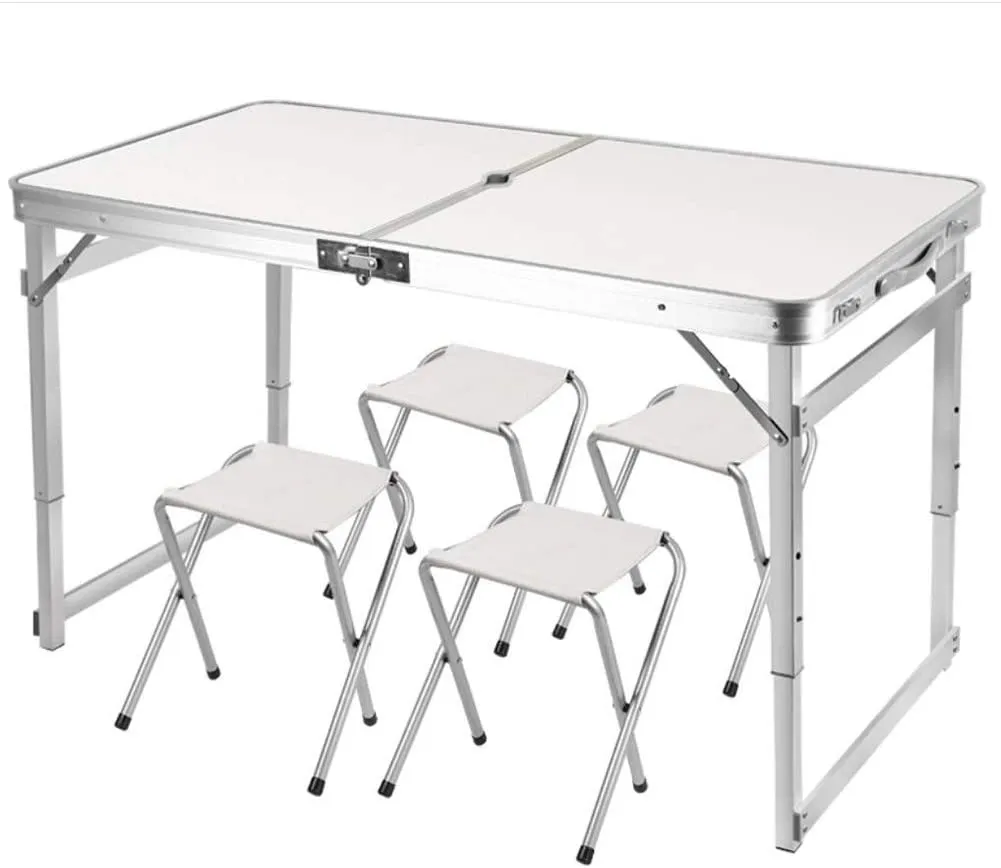 Folding Camping Table Set with 4 Portable Stools