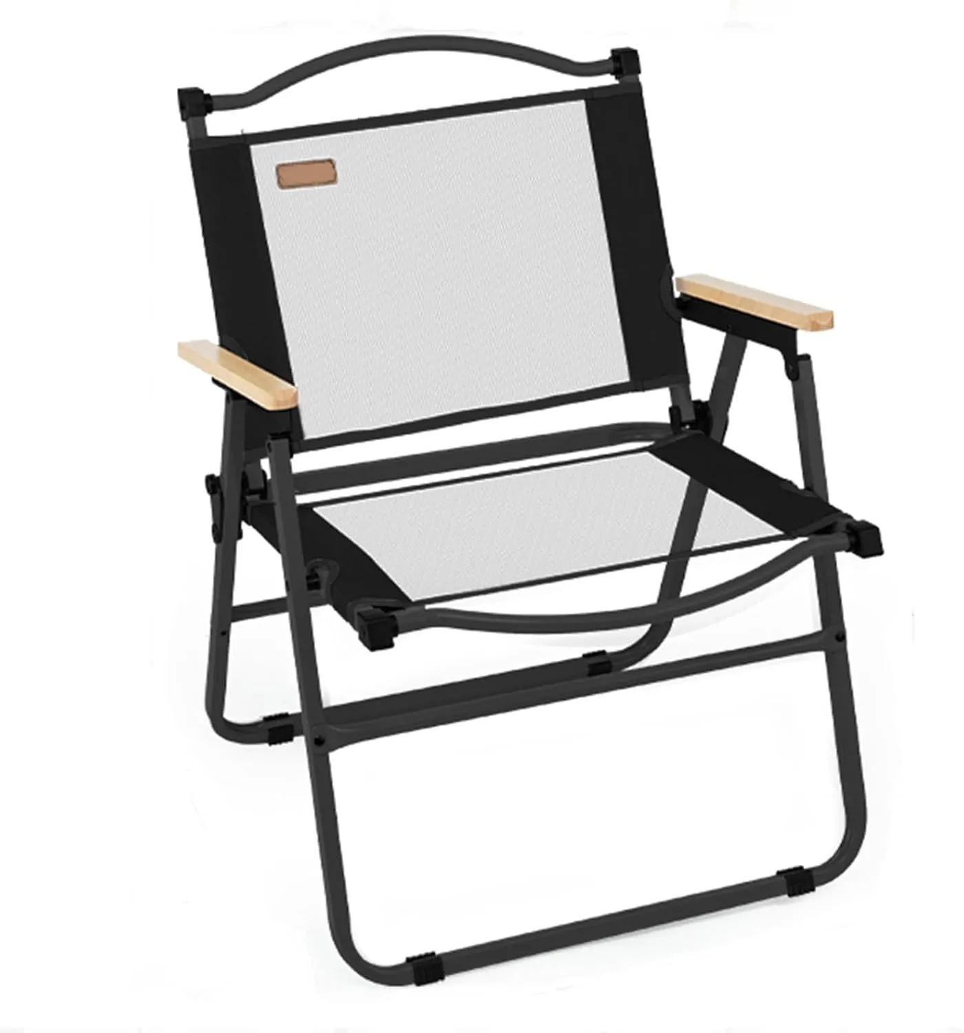 Folding Chair, Camping Chair Portable Mesh Breathable with Wooden Armrests Backrest Chair for Camping Garden Fishing Terrace