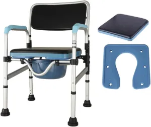 Folding Commode Foldable Light Toilet Chair, Household Mobile Bath Chair, with Soft Cushion and Back Cushion, Adult Portable Camping Toilet Stool (Color : Style 2) (Style 2)