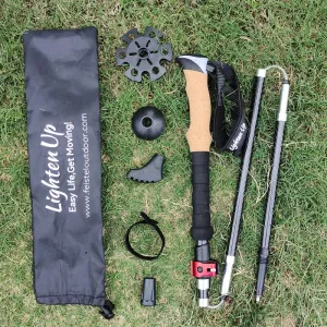 Folding Walking Poles with EVA Cork Handle - 3-Folded Rod Cane for Hiking and Sitting