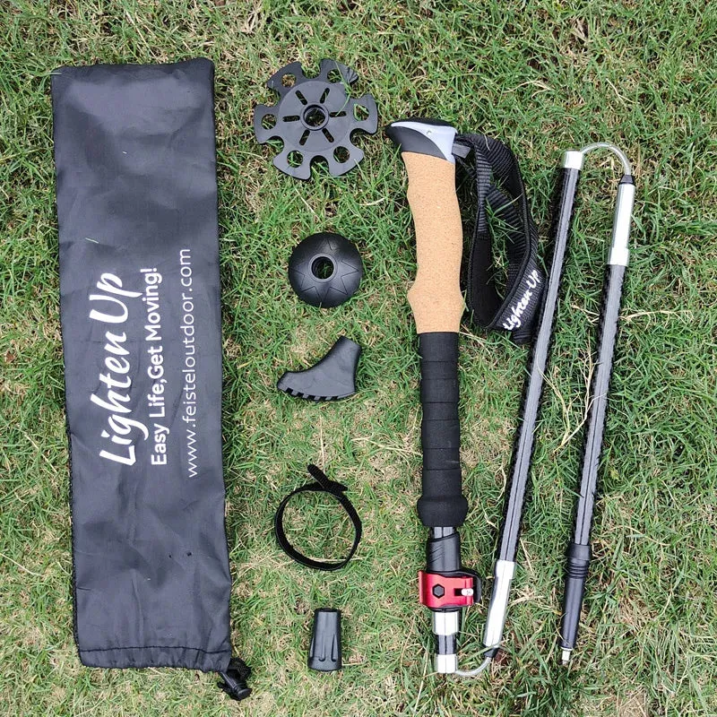 Folding Walking Poles with EVA Cork Handle - 3-Folded Rod Cane for Hiking and Sitting