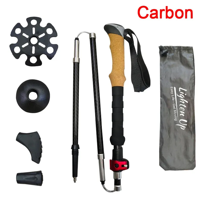Folding Walking Poles with EVA Cork Handle - 3-Folded Rod Cane for Hiking and Sitting