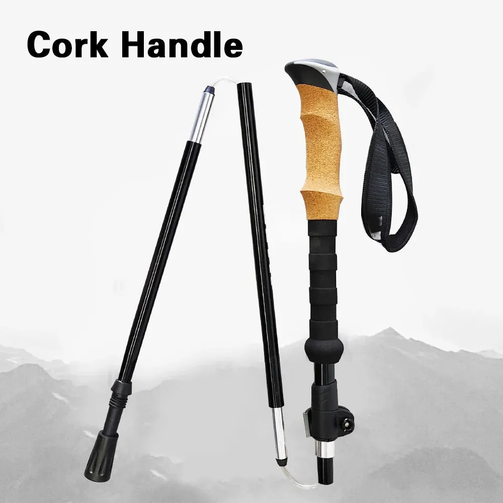 Folding Walking Poles with EVA Cork Handle - 3-Folded Rod Cane for Hiking and Sitting