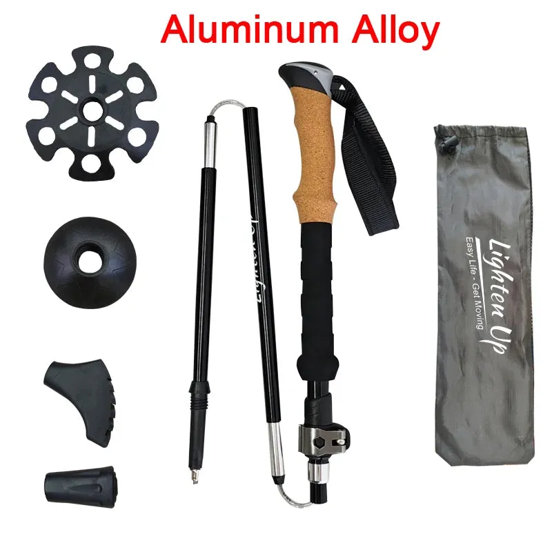 Folding Walking Poles with EVA Cork Handle - 3-Folded Rod Cane for Hiking and Sitting