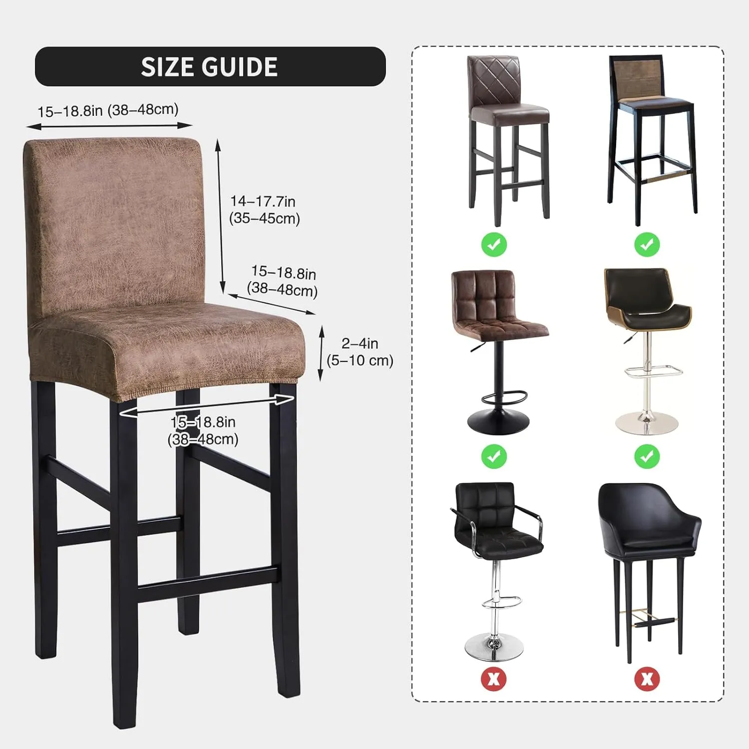 FORCHEER Bar Stool Chair Cover with Backs Set of 4 Hot Stamping Process Dining Chair Slipcovers Cafe Barstool Slipcover Square Removable Furniture Chair Seat Cover Elastic Bottom (4PC,Camel)