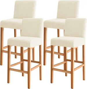 FORCHEER Bar Stool Chair Cover with Backs Set of 4 Jacquard Dining Chair Slipcovers Cafe Barstool Slipcover Square Removable Furniture Chair Seat Cover Elastic Bottom (4PC,Beige)