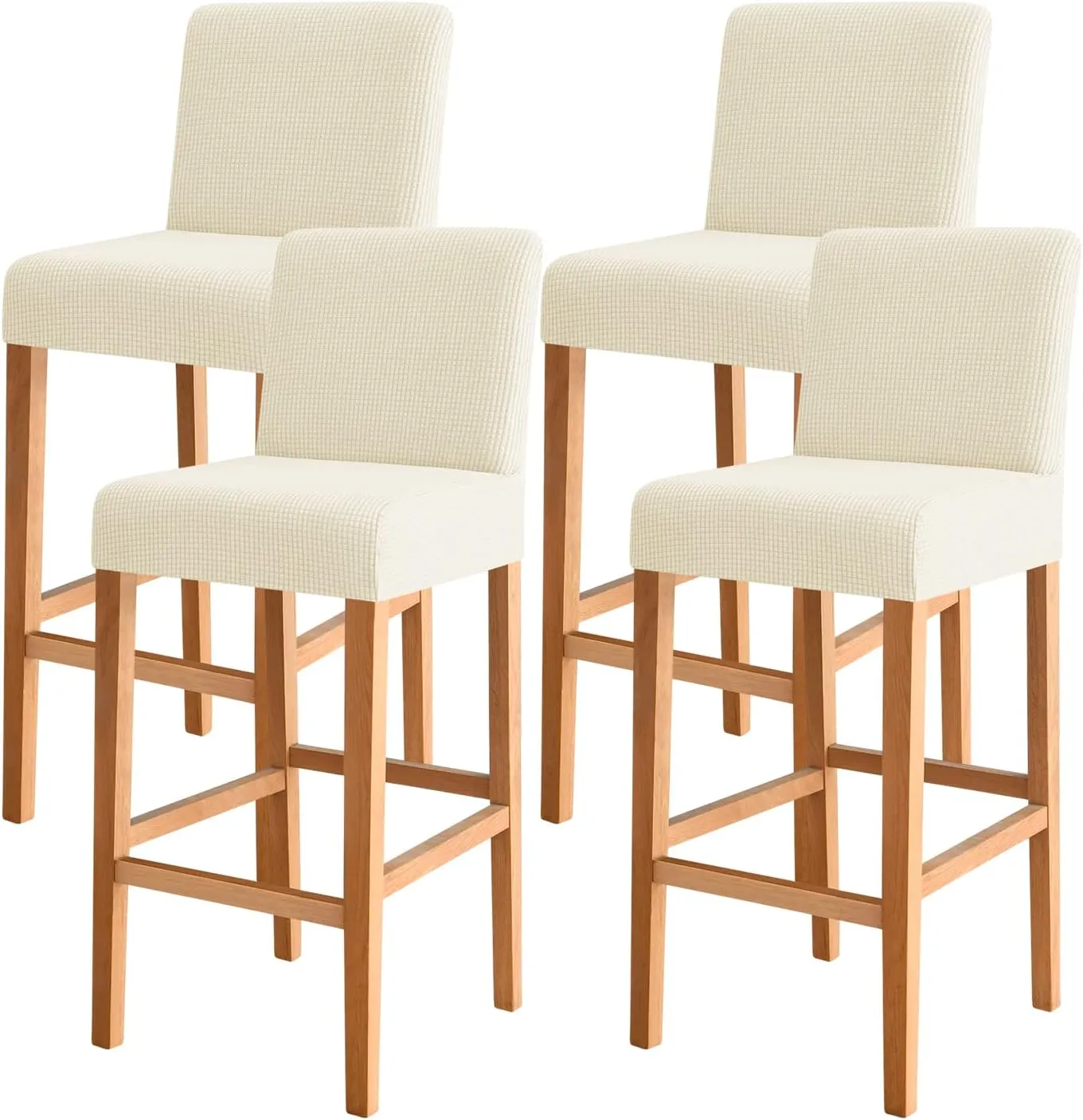 FORCHEER Bar Stool Chair Cover with Backs Set of 4 Jacquard Dining Chair Slipcovers Cafe Barstool Slipcover Square Removable Furniture Chair Seat Cover Elastic Bottom (4PC,Beige)