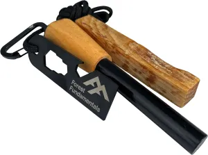 Forest Fundamentals™ Artisan Fire Starter™ | Ferro Rod Fire Steel & Striker | Wood-Turned Handle, Fatwood, 550 'Survival Cord' | Bushcraft | 20,000 Strikes!