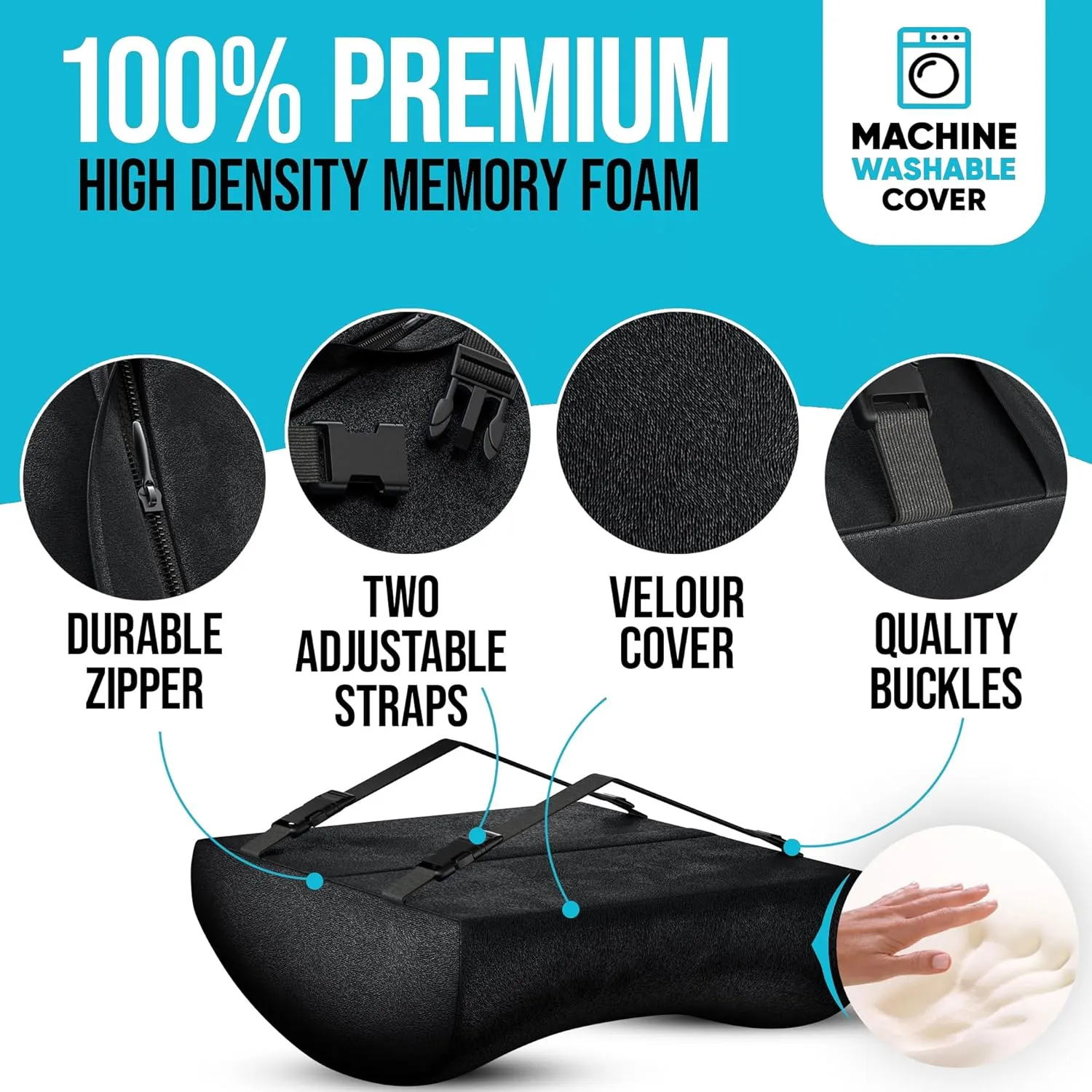 FORTEM Lumbar Support Cushion, Back Support for Office Chair and Car Seat, Back Rest for Gaming Chair, Memory Foam Pillow, Desk Chair Cushion, Breathable & Washable Cover, Adjustable Straps