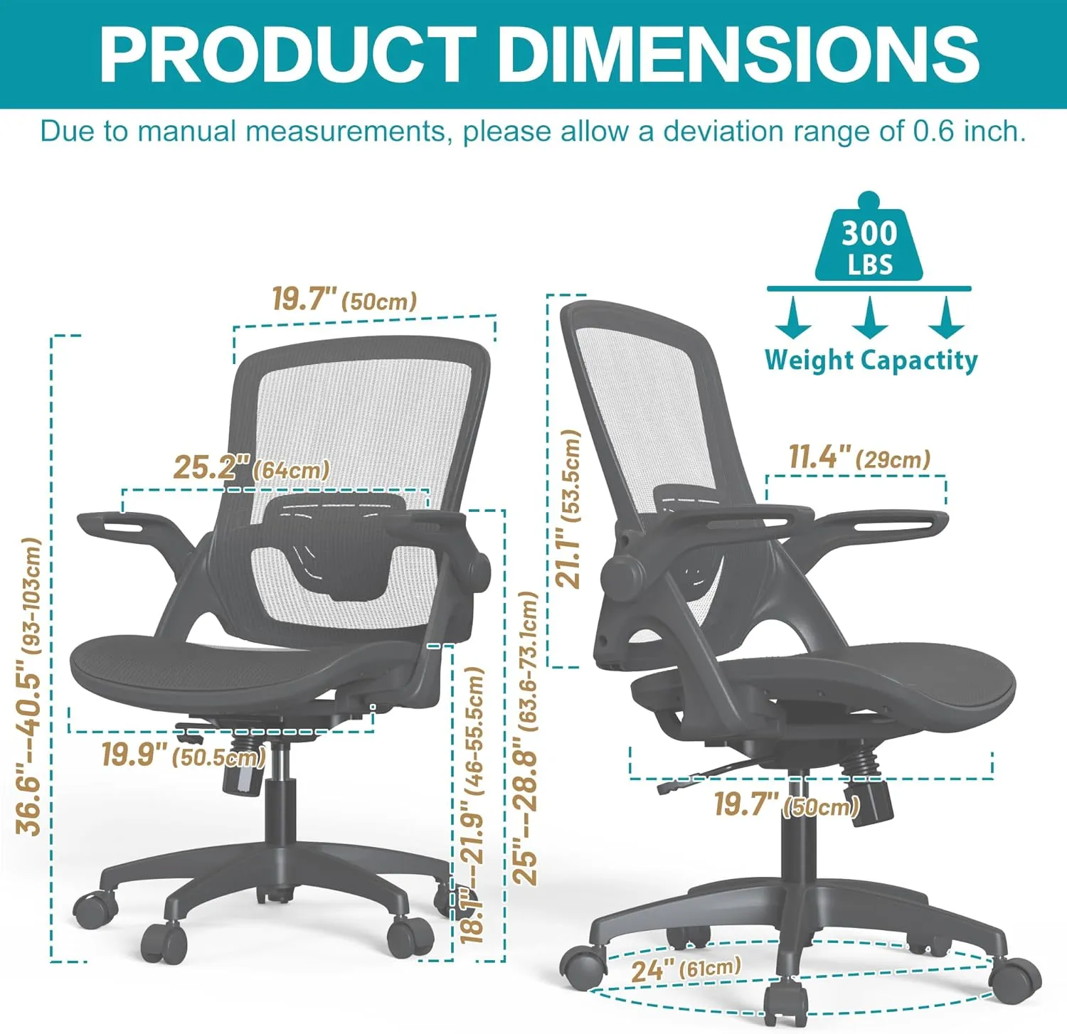 Full Mesh Ergonomic Home Office Computer Desk Chair with Flip Up Arms Height Adjustable Swivel Wheels for Adult