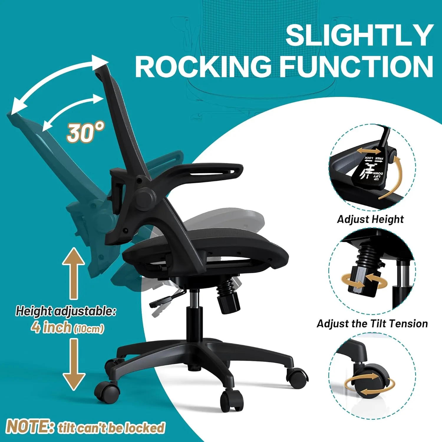 Full Mesh Ergonomic Home Office Computer Desk Chair with Flip Up Arms Height Adjustable Swivel Wheels for Adult