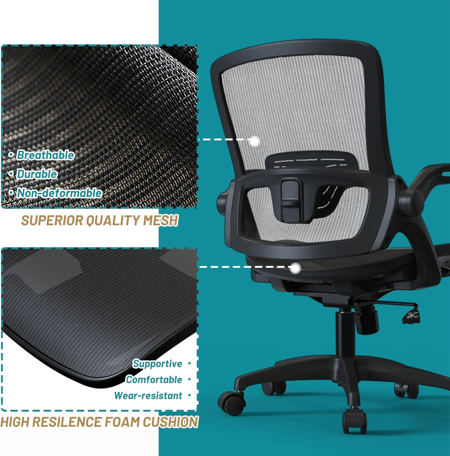 Full Mesh Ergonomic Home Office Computer Desk Chair with Flip Up Arms Height Adjustable Swivel Wheels for Adult