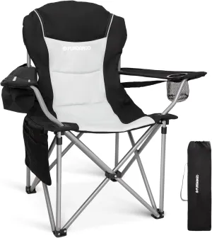 FUNDANGO Folding Camping Chair Heavy Duty, Oversized 440 Lbs Support Outdoor Camp Chairs with Lumbar Support & Cooler Pocket for Fishing Backyard Sports Beach Garden (Black/Grey)