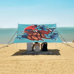 Funny Hermit Crab with Flower Beach Canopy Tent Anti-UV & Wind Resistant, Camping Sun Shelter Easy Setup Portable,Outdoor Shade Tents with Sandbags,Sand Shovels,Ground Pegs & Stability Poles