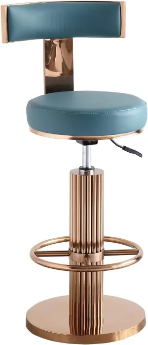 FUNROLUX Swivel Bar Stools with Backrest, Modern Adjustable Height Counter Stool with Stainless Steel Legs and Comfortable Cushion, Rose Bar Chairs for Kitchen Island Counter (Blue)