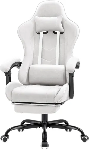 Furmax Fabric Gaming Chair with Footrest, Video Game Chair with Massage Lumbar Support and Adjustable Headrest, Ergonomic Racing Style Computer Chair (Ash Grey)