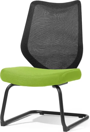 FYLICA Office Chairs No Wheels Conference Room Chair Breathable Mesh Upgraded Cushion and Sled Base, Mid Back Reception Chair No Armrests (1, Green)