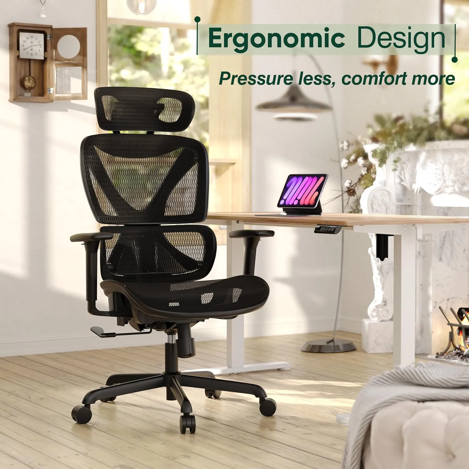 GABRYLLY Ergonomic Office Chair with Lumbar Support, Big and Tall Mesh Chairs with Adjustable 3D Arms, Headrest & Soft Seat, Large Desk Chair for Home Gaming,Black