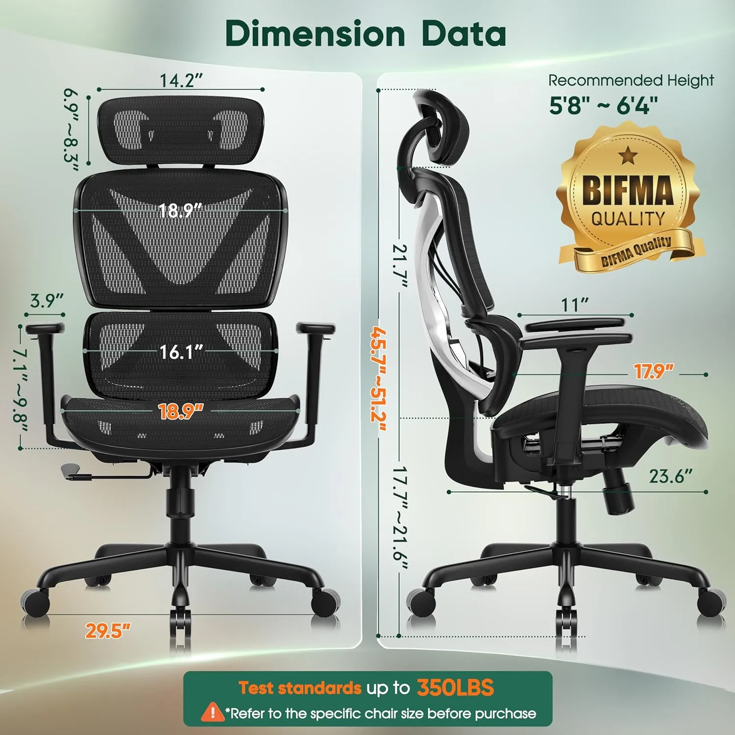 GABRYLLY Ergonomic Office Chair with Lumbar Support, Big and Tall Mesh Chairs with Adjustable 3D Arms, Headrest & Soft Seat, Large Desk Chair for Home Gaming,Black
