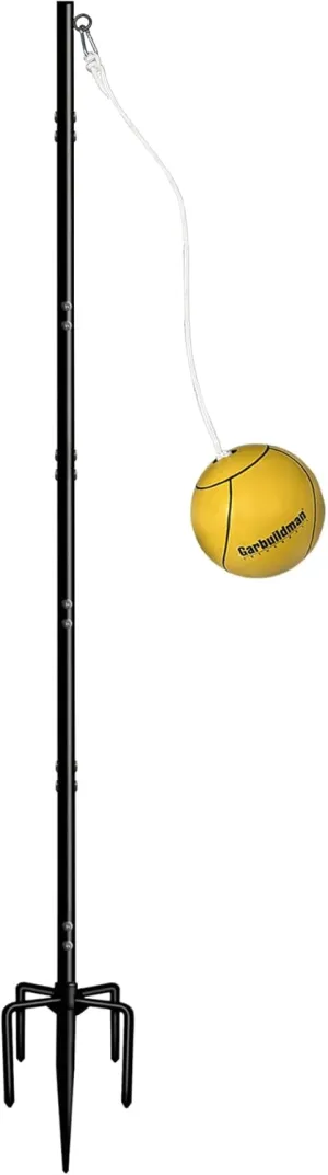 Garbuildman Tetherball Set with Ball & Rope for Outdoor Backyard, Adjustable Tether Ball Pole with Screw Reinforcement 5-Prong Base for Playground, Outside Ball Games Sports for Kids & Adults
