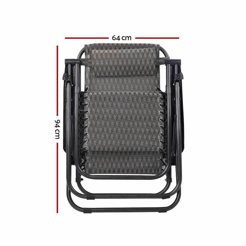 Gardeon 2PC Zero Gravity Chair Folding Outdoor Recliner Adjustable Sun Lounge Camping Grey