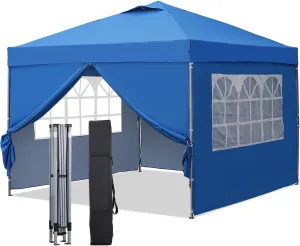 GDY 10x10ft Pop Up Canopy Tent with Sidewalls, Outdoor Canopy Tent, Beach Tent, Easy Set up Gazebo for Events, Parties, Camping, Blue.
