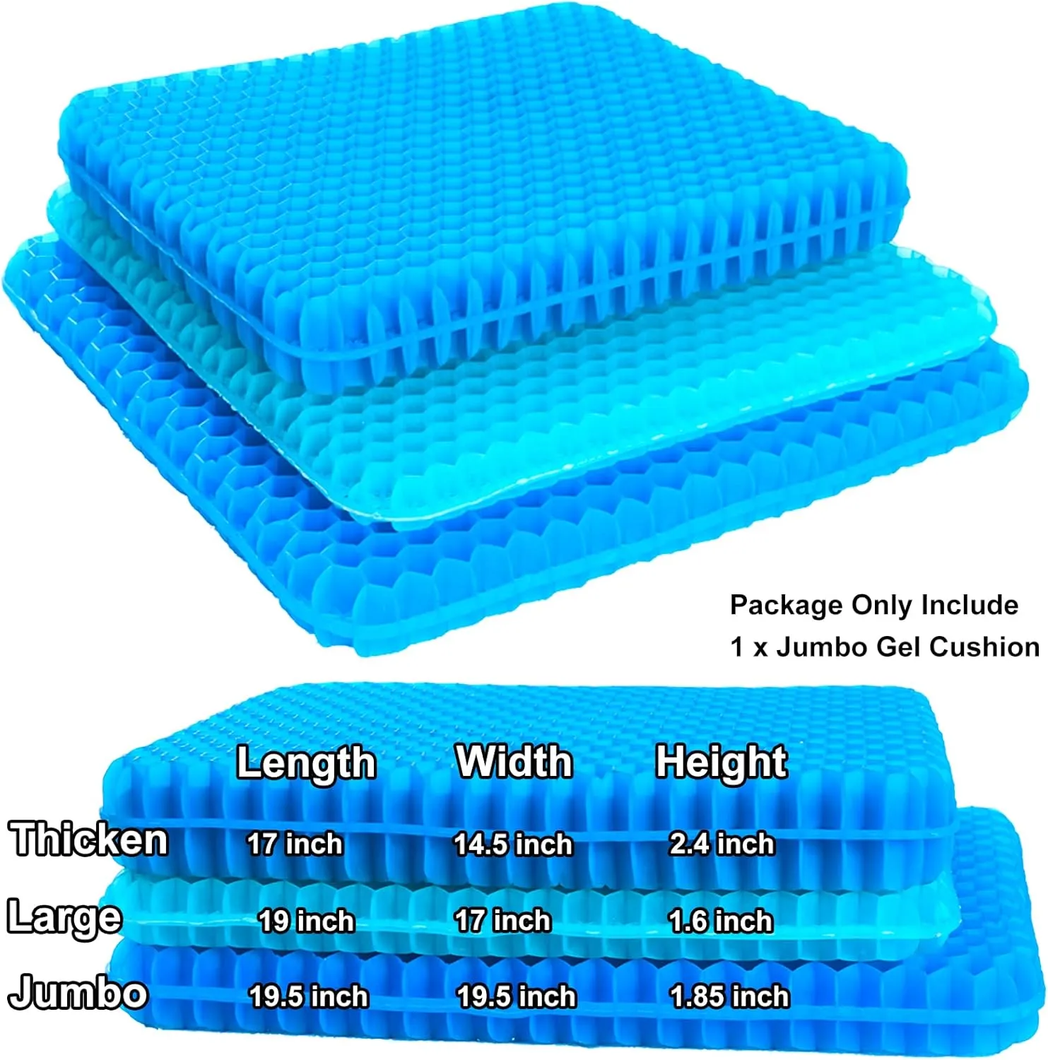 Gel Seat Cushion for Long Sitting, (20 Inch Extra Giant) Soft＆Breathable Gel Cushion for Sitting, Wheelchair Cushion, Egg Crate Cushion for Hip Pain, None Pressure Point Gel Seat Pads