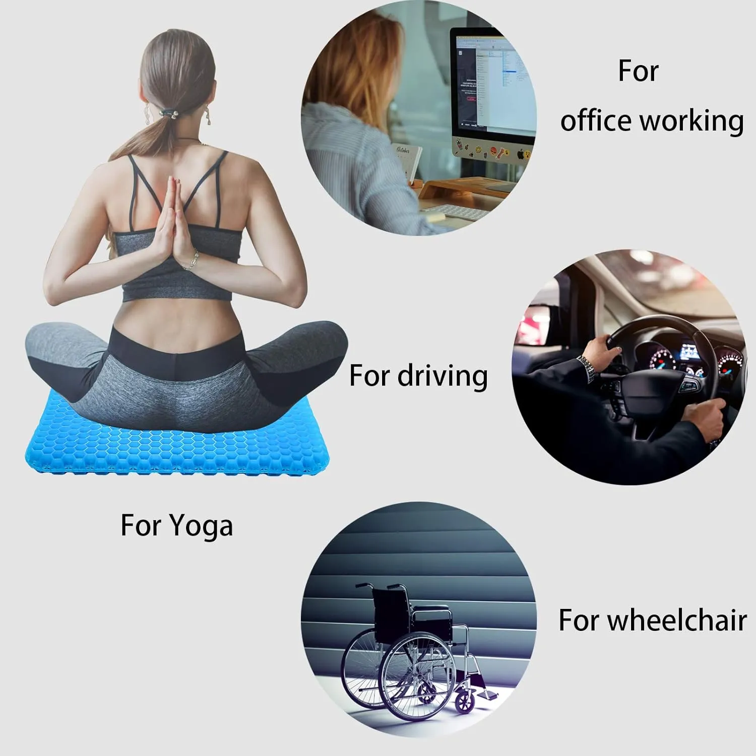 Gel Seat Cushion for Long Sitting, (20 Inch Extra Giant) Soft＆Breathable Gel Cushion for Sitting, Wheelchair Cushion, Egg Crate Cushion for Hip Pain, None Pressure Point Gel Seat Pads