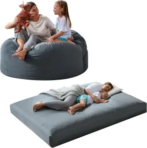 Giant Bean Bag Chair Bed for Adults with Memory Foam Filling, Convertible Beanbag Folds from Lazy Chair to Floor Bean Bag Bed, Large Floor Sofa Couch for Whole Family, Machine Washable，Queen