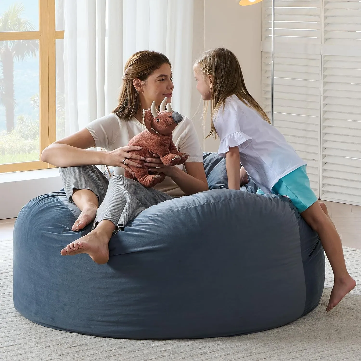 Giant Bean Bag Chair Bed for Adults with Memory Foam Filling, Convertible Beanbag Folds from Lazy Chair to Floor Bean Bag Bed, Large Floor Sofa Couch for Whole Family, Machine Washable，Queen