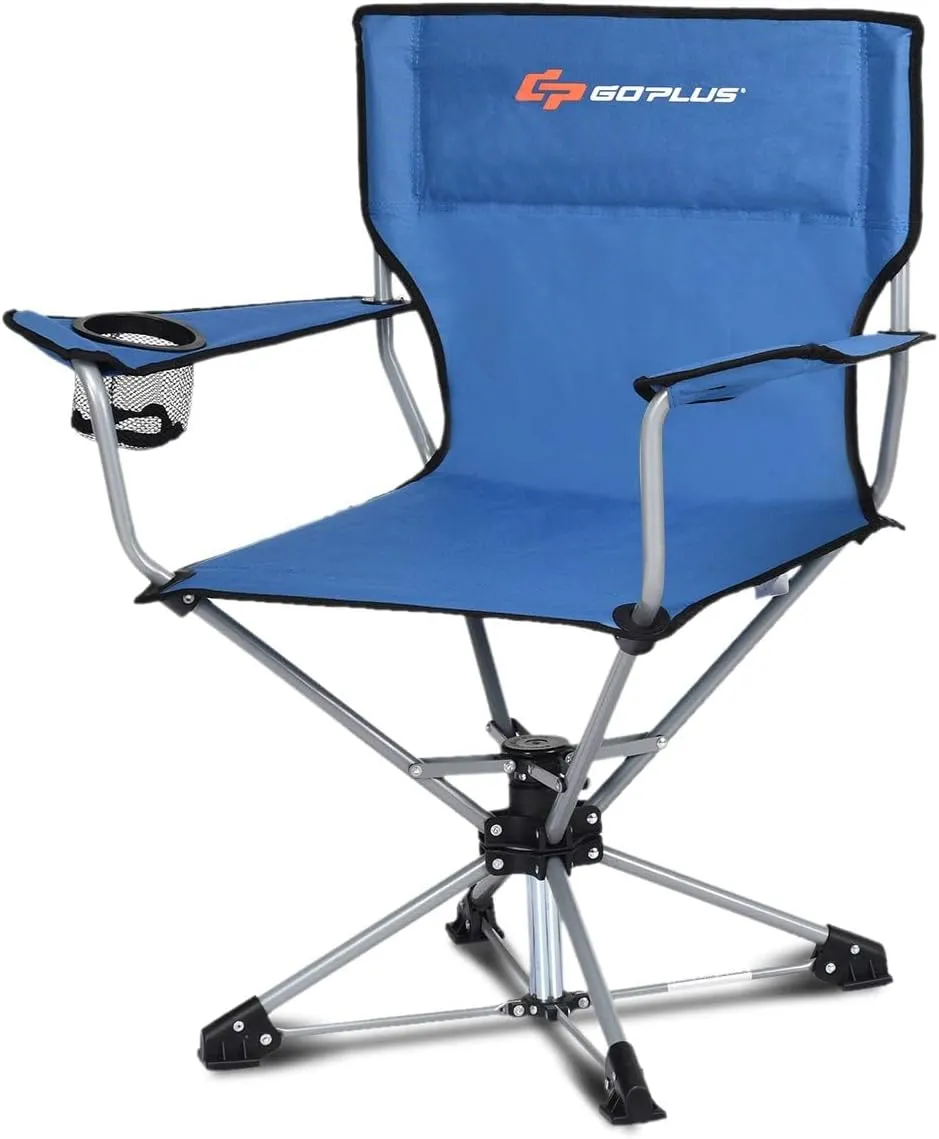 Goplus 360-degree Swivel Camping Chair, Potable Chair for Adults w/Cup Holder & Carrying Bag, Folding Beach Chair for Outside, Fishing, Hiking, Picnic, Lawn