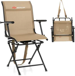 Goplus Hunting Chair, 360°Swivel Hunting Blind Chair with Carrying Strap,330LBS Capacity, Folding Silent Deer Hunting Chair, Portable Ground Blind Chair for Fishing Camping, Brown